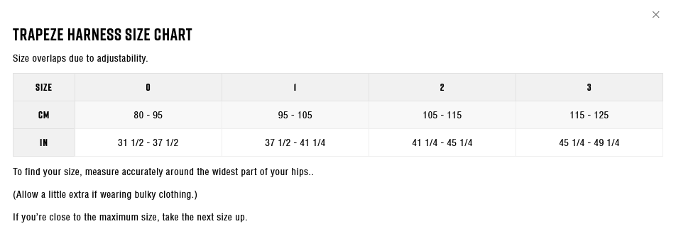 Zhik Harness Size Chart 23 0 Size Chart